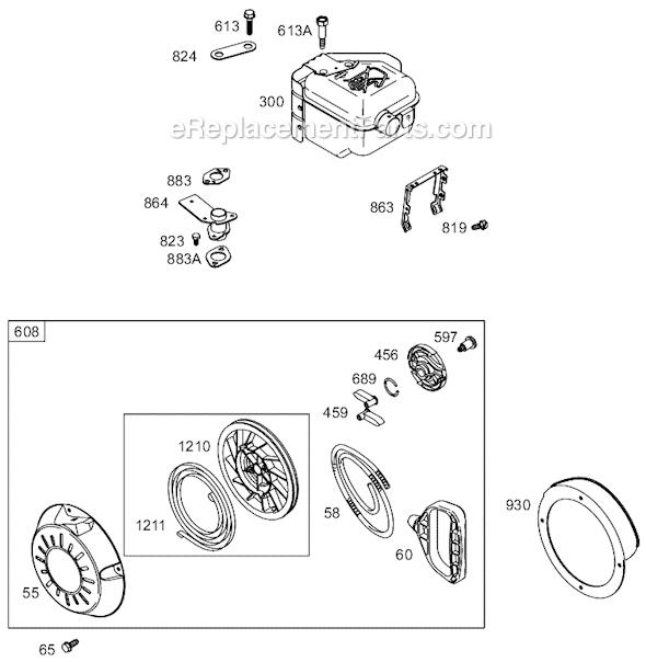 Page G Diagram and Parts List for 12A400SERIES 0100-0110 Briggs and Stratton Engine